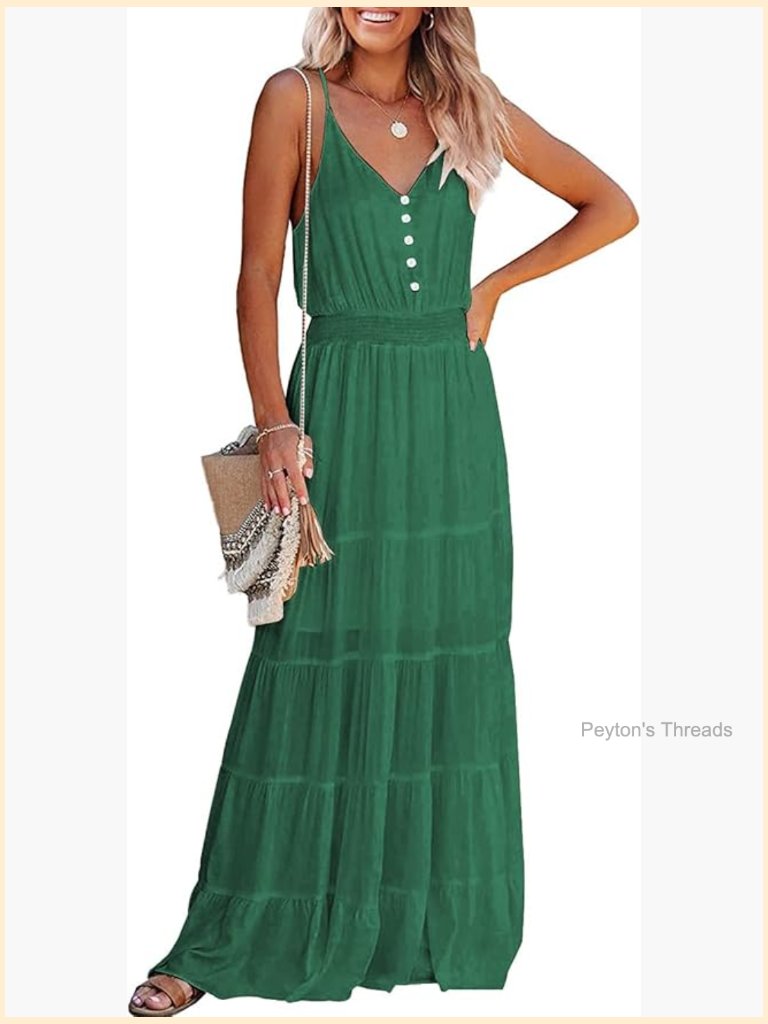 Spaghetti Strap Sleeveless Maxi Sundress High Waist Beach Vacation Dress